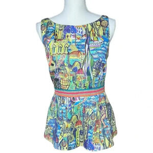 Anthropologie Weston Scenic Cityscapes Peplum Top - Size Small